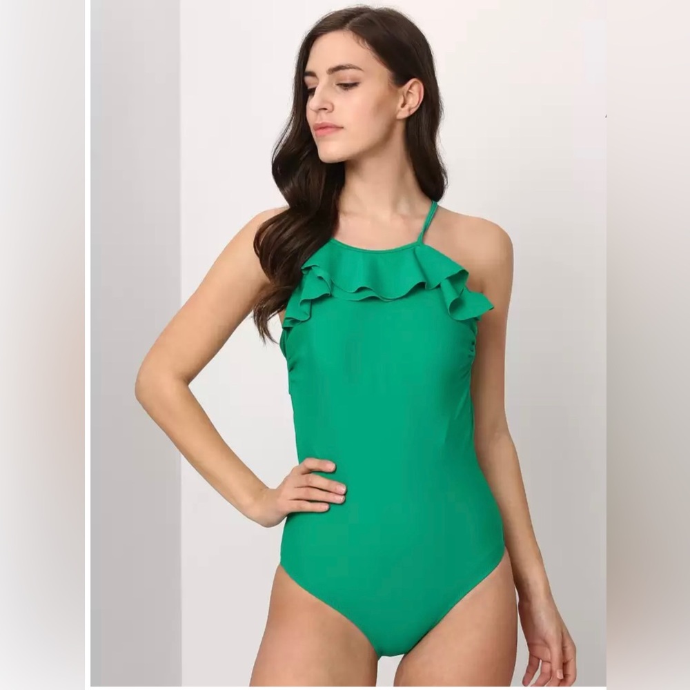 Trendyol Solid Women’s One Piece Swimsuit Size 36 NWT Ruffle